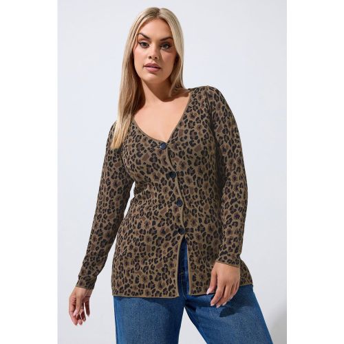 Cardigan Marron Léopard À Ourlet Évasé Size 46-48 - Limited Collection - Modalova