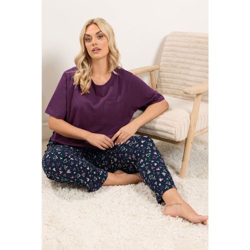 Pyjama Jambe Large Rouge Bordeaux À Motif Cœur Size 46-48 - Yours - Modalova