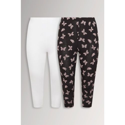 Lot De 2 Leggings Courts Noirs À Imprimé Papillon Size 58-60 - Yours - Modalova