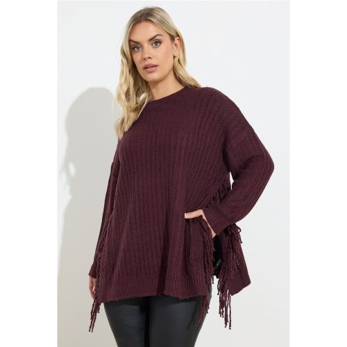 Pull En Maille À Franges Latérales Rouge Bordeaux Size 54-56 - Yours - Modalova