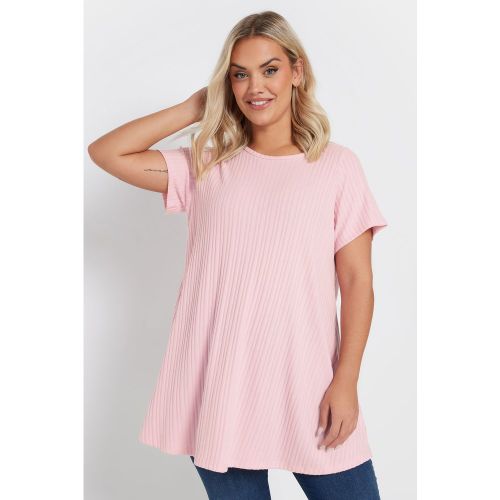 Top Rose Poudré Volanté Nervuré Manches Courtes Size 44 - Yours - Modalova