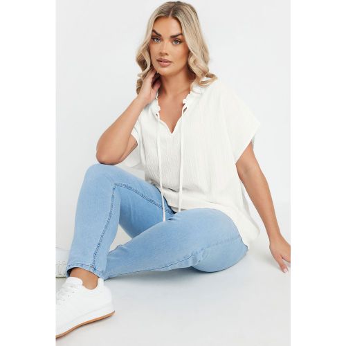 Top Fluide Blanc Plissé Manches Courtes Size 42 - Yours - Modalova