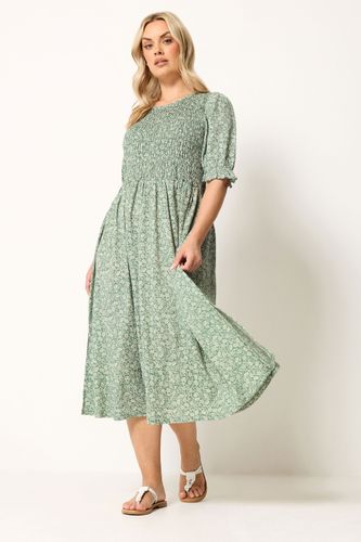Robe Smockée Vert Sauge À Petites Fleurs Size 42 - Yours - Modalova