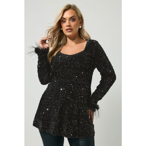 Top En Velours Noir À Sequins Bordé De Fausse Fourrure Size 48 - Yours London - Modalova