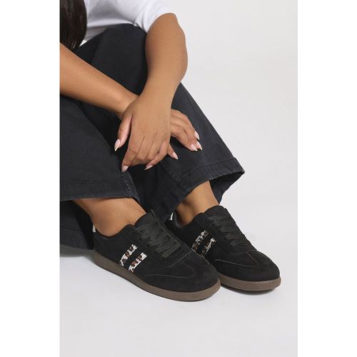 Baskets Noires Rétro À Rayures Léopard, Coupe Extra Large Eeesize 37EEE - Yours - Modalova