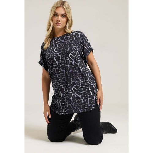 Tshirt Gris À Imprimé Léopard À Manches Longues Size 54-56 - Yours - Modalova