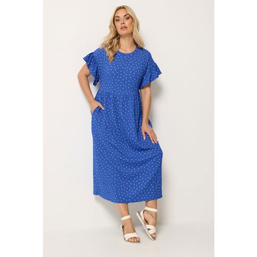Robe Longue Bleue À Pois Size 66-68 - Yours - Modalova