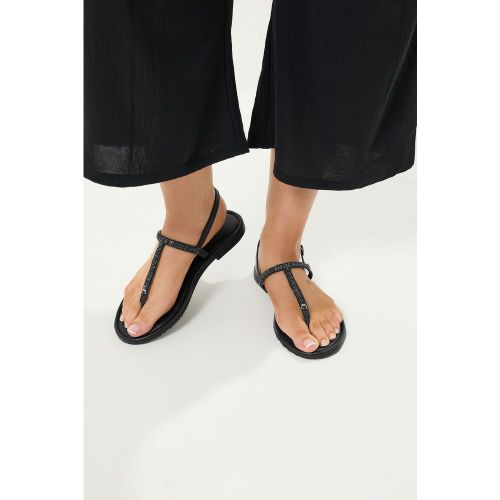 Sandales Noires À Entredoigt Avec Détails Strass, Coupe Extralarge Eeesize 43EEE - Yours - Modalova