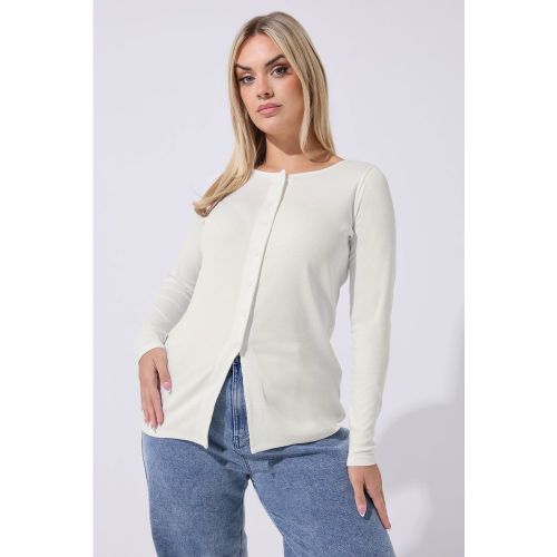 Top Côtelé À Manches Longues Blanc Size 44 - Limited Collection - Modalova
