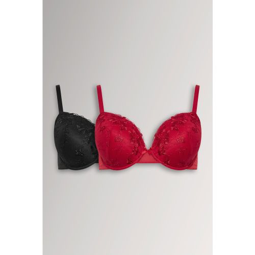 Lot De 2 Soutiensgorge Rouge & Noir Design Brodé Floral Size 120C - Yours - Modalova