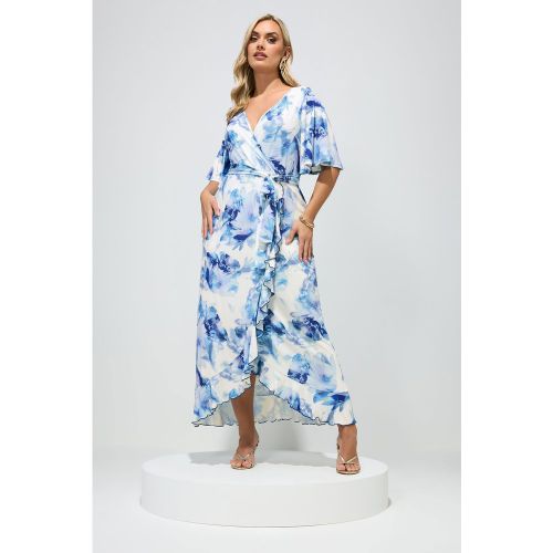 Robe Portefeuille À Motif Floral Blanche Et Bleue Size 52 - Yours London - Modalova