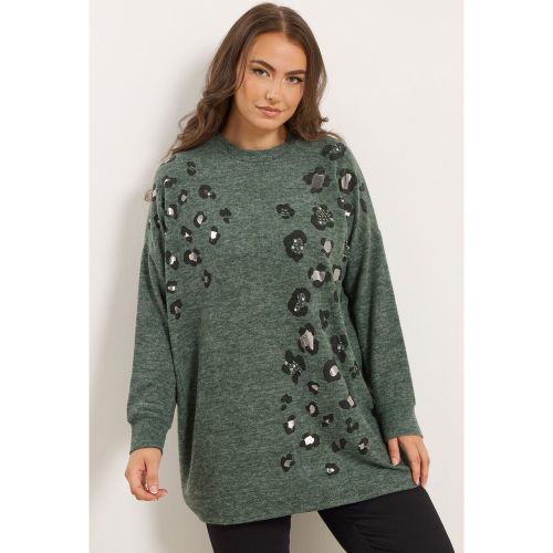 Pull Clouté À Imprimé Léopard Vert Size 42 - Yours - Modalova