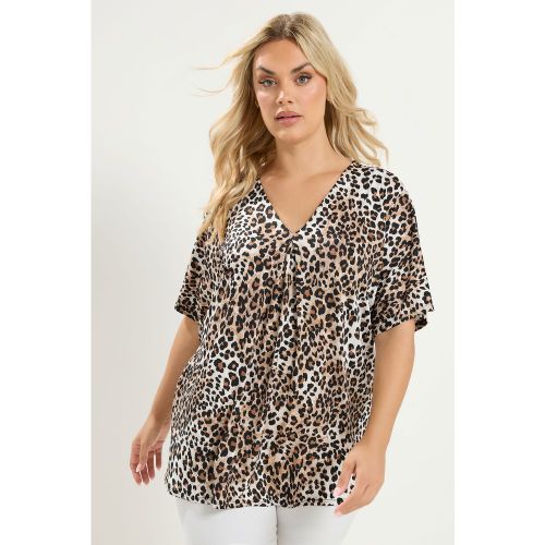 Top Marron Plissé Sur Le Devant À Imprimé Léopard Size 42 - Yours - Modalova