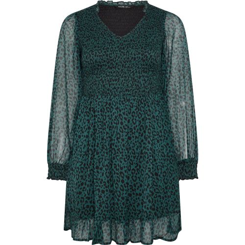 Robe Smockée Verte En Mousseline À Imprimé Léopard Size 44 - Yours - Modalova