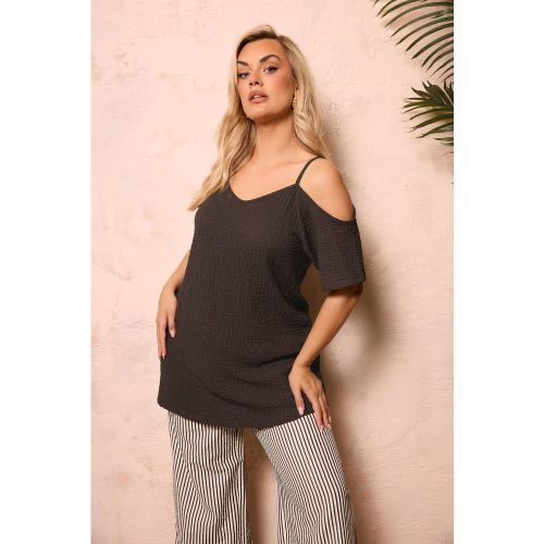 Top Marron Chocolat Texturé À Épaules Dénudées Size 42 - Yours - Modalova