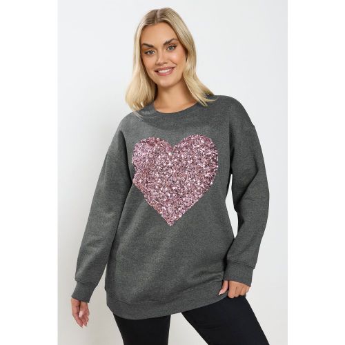 Sweatshirt Gris À Paillettes Et Cœur Size 54-56 - Yours - Modalova