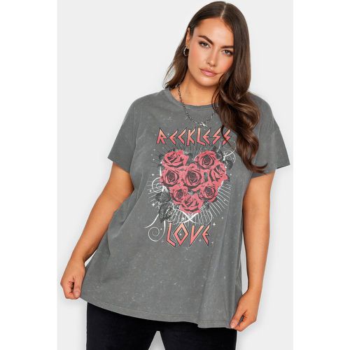 Tshirt Gris Délavé Slogan 'Reckless Love' , Grande Taille & Courbes - Yours - Modalova