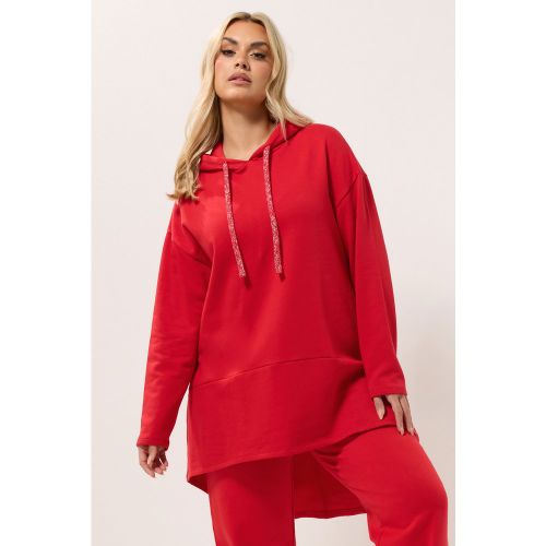 Sweat À Capuche Long Rouge À Cordon Métallisé Size 46 - Yours - Modalova