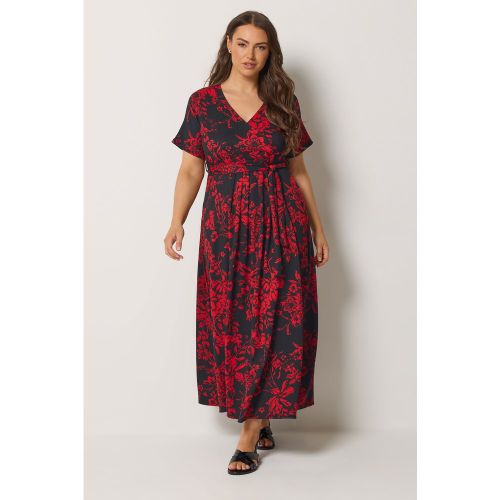 Robe Portefeuille Rouge À Fleurs Size 44 - Yours - Modalova