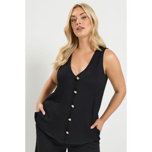 Gilet Noir Texturé À Boutons Size 44 - Yours - Modalova
