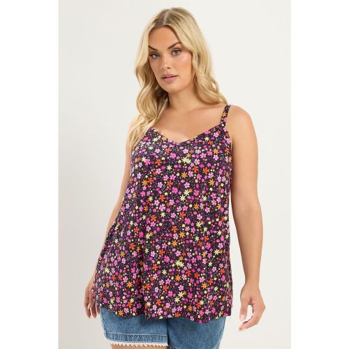 Débardeur Trapèze Côtelé Noir Et Rose À Fleurs Size 66-68 - Yours - Modalova