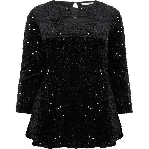 Plus Size Sequin Velvet Keyhole Top Size 42 - Yours London - Modalova
