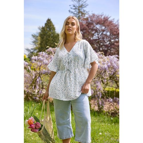 Top Bleu Ciel Smocké Volanté Noeuds Avant Size 44 - Yours - Modalova