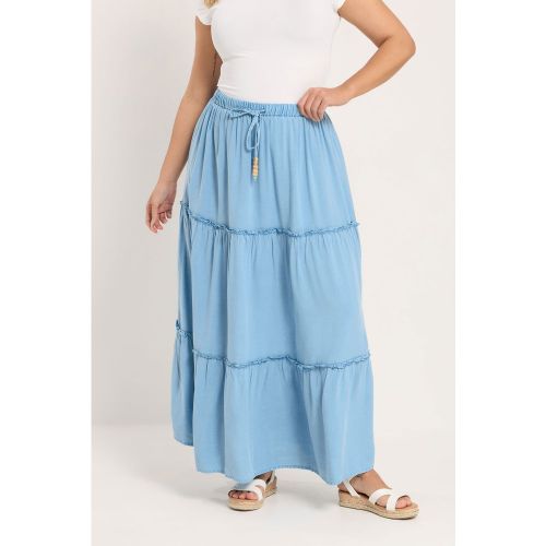 Jupe Longue Étagée Bleue En Chambray Size 58-60 - Yours - Modalova