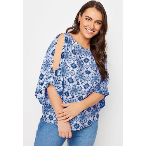 Curve Blue Abstract Print Cold Shoulder Blouse, Grande Taille & Courbes - Yours - Modalova