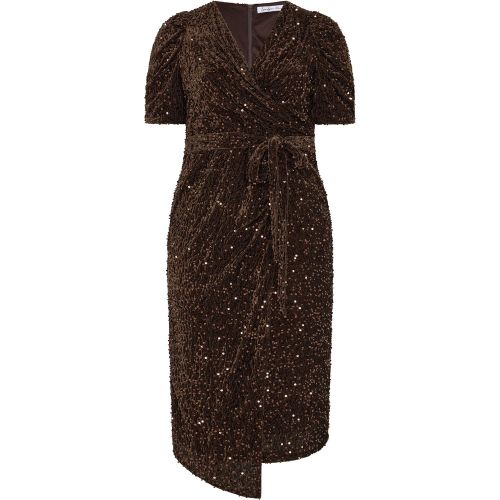 Robe Cachecœur Longue Marron Chocolat En Velours À Sequins Size 48 - Yours London - Modalova