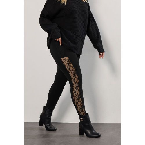 Curve Legging Noir À Rayures Latérales En Dentelle Size 46 - Yours - Modalova