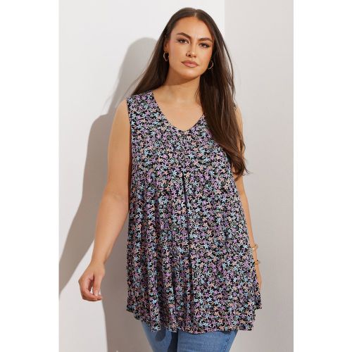 Top Noir & Violet Floral Volanté Size 50-52 - Yours - Modalova