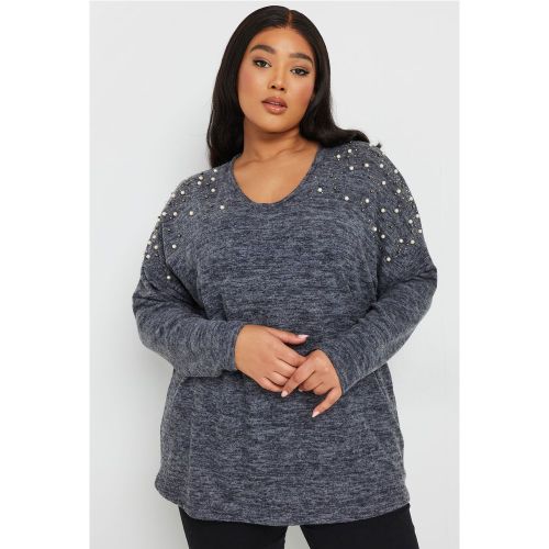 Pull Bleu Empiècement Perles & Strass Size 48 - Yours - Modalova