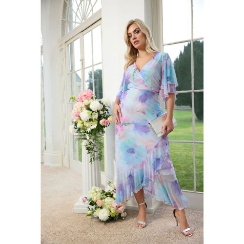 Robe Cachecœur Longue Bleue À Fleurs Size 48 - Yours London - Modalova
