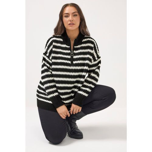 Pull Col Zippé Noir À Rayures Festonnées Size 42-44 - Yours - Modalova
