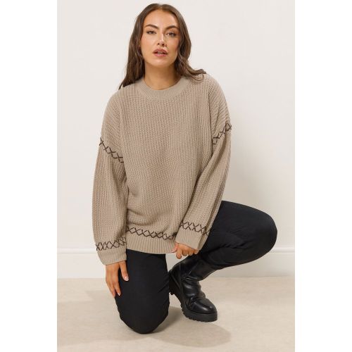 Pull En Point De Feston Marron Naturel Size 54-56 - Yours - Modalova