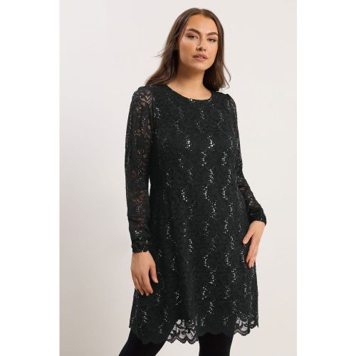 Robe Courte En Dentelle Noire Et Argentée À Ourlet Festonné Size 44 - Yours - Modalova