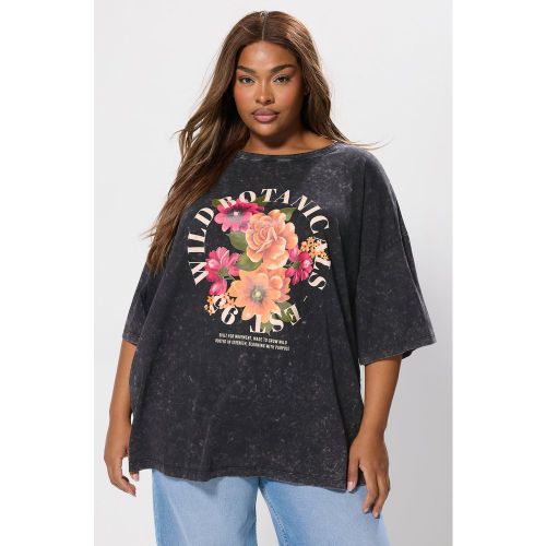 Tshirt Oversize Gris Délavé À Motif Floral Size 48 - Yours - Modalova