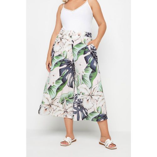 Curve Pink Tropical Print Wide Leg Cropped Trousers, Grande Taille & Courbes - Yours - Modalova