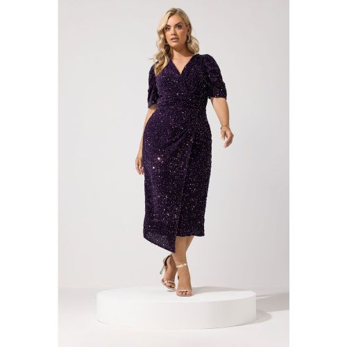 Robe Cachecœur Longue Violette En Velours À Sequins Size 42 - Yours London - Modalova