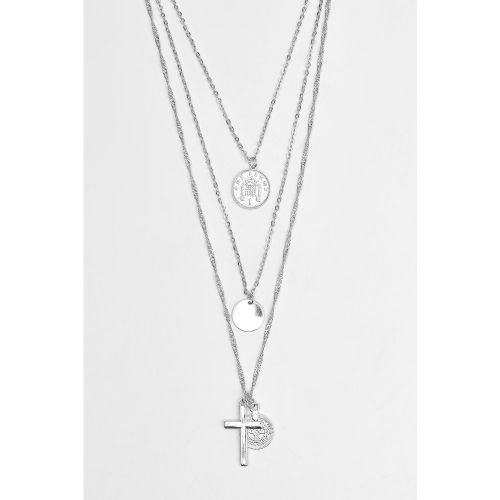 Collier style superposé à croix et pièces - ONE SIZE - Boohooman - Modalova