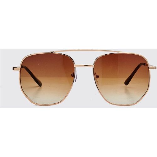 Lunettes de soleil hexagonales avec barre sur le dessus - ONE SIZE - Boohooman - Modalova