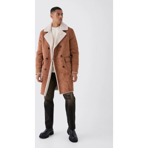 Manteau long en synthétique à bordures effet laine - XS - Boohooman - Modalova