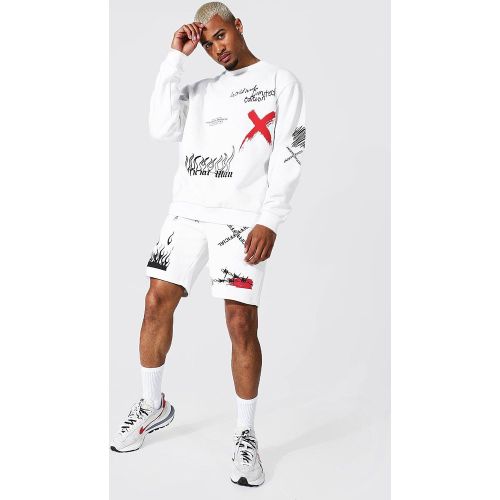 Oversized Man Graffiti Short Sweat Tracksuit - XS - Boohooman - Modalova