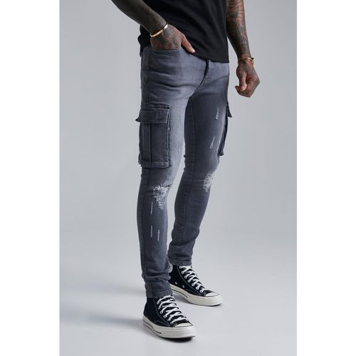 Jean super skinny déchiré style cargo homme - 34S - Boohooman - Modalova