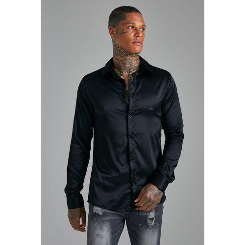 Chemise cintrée et satinée à manches longues - M - Boohooman - Modalova