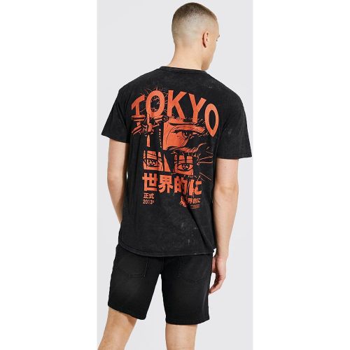 T-shirt oversize délavé à imprimé Tokyo - M - Boohooman - Modalova