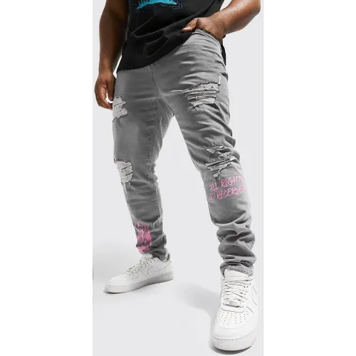 Grande taille - Jean skinny déchiré à imprimé bandana et graffiti - 42 - Boohooman - Modalova