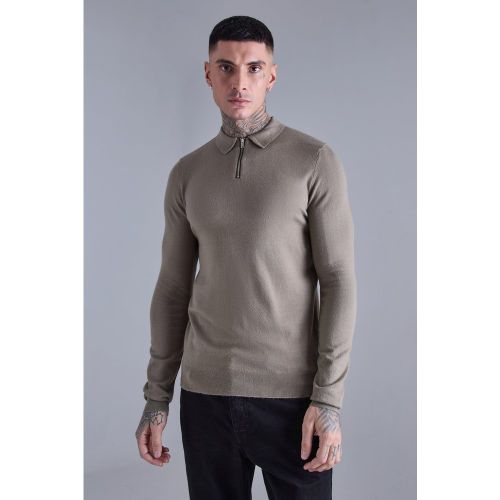 Tall - Polo zippé à manches longues - XXL - Boohooman - Modalova