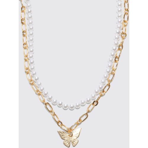 Collier perlé superposé à pendentif papillon - ONE SIZE - Boohooman - Modalova